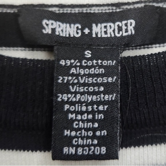 SPRING & MERCER Black White Striped Tie Waist Top Sz Small - Picture 7 of 8